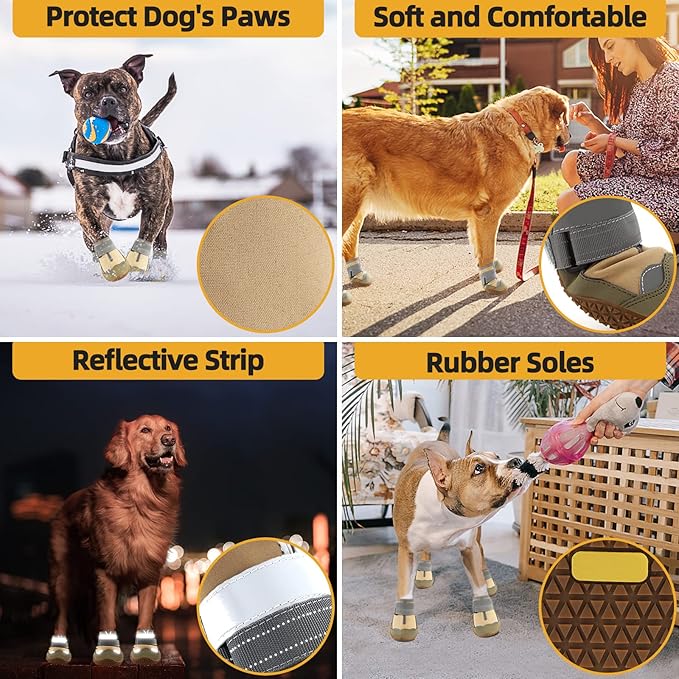 Dog Shoes for Small Dogs, Dog Boots & Paw Protectors for Hardwood Floors, Outdoor Dog Booties for Hot Pavement Winter Snow Hiking, Waterproof Dog Shoes with Reflective Strips Size 1