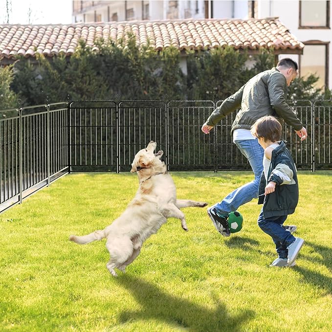 Dog Playpen Outdoor 12 Piece Panels Heavy Duty Dog Fence 40" Height with Thick Pipe Anti-Rust with Doors Portable for RV Camping Yard, Total 27FT, 57 Sq.ft, Snowy Black