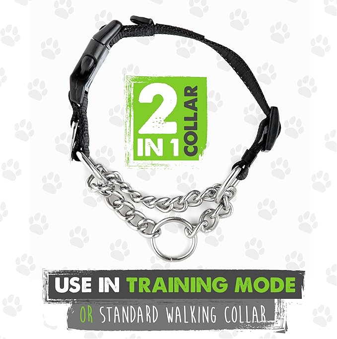 Mighty Paw Martingale Dog Collar 2.0 | Trainer Approved Limited Slip Collar with Stainless Steel Chain & Heavy Duty Buckle - Modified Cinch Collar for Gentle & Effective Pet Training - Medium, Grey