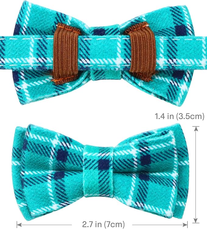 Joytale Upgraded Cat Collar with Bells, Breakaway Cat Collars with Bow Tie, 1 Pack Girl Boy Safety Plaid Kitten Collars, Teal
