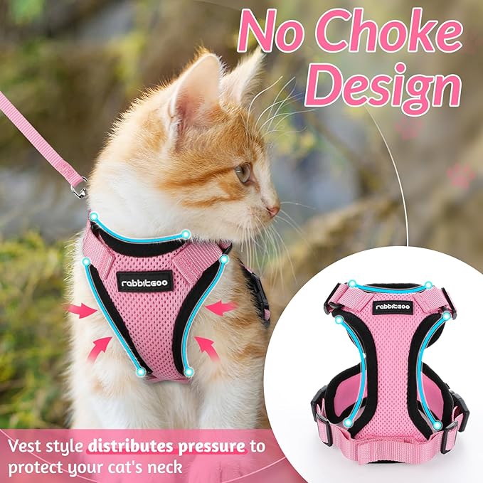 rabbitgoo Cat Harness and Leash for Walking, Escape Proof Soft Adjustable Vest Harnesses for Cats, Easy Control Breathable Reflective Strips Jacket, Pink, XS