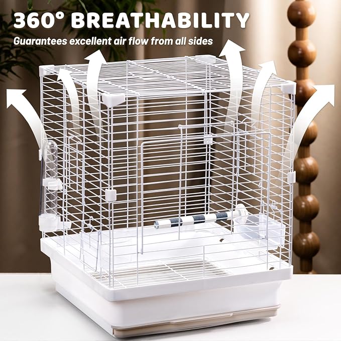 17.3" Portable Travel Bird Cage, Parrot Cage, Ample Room for Tail Movement, with Food Box, Perch, Water Bottle, for Vet Visit, Short Trip, Parakeet, Cockatiel, Budgie, Small Medium Birds