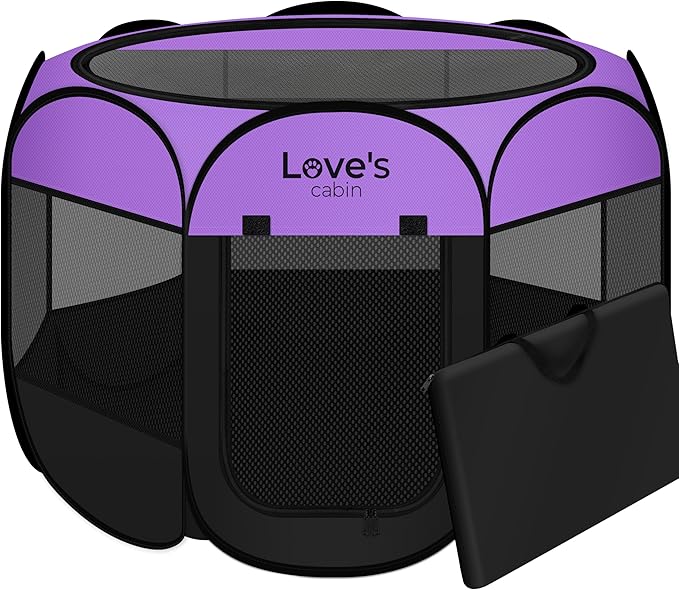 Love's cabin Pet Puppy Dog Playpen, Medium Dog Tent Crates Cage Indoor/Outdoor, Portable Playpen for Cat, Foldable Pop Up Dog Kennel Playpen with Carring Case, Removable Zipper Top, Purple