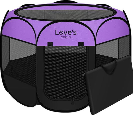 Love's cabin Pet Puppy Dog Playpen, Medium Dog Tent Crates Cage Indoor/Outdoor, Portable Playpen for Cat, Foldable Pop Up Dog Kennel Playpen with Carring Case, Removable Zipper Top, Purple