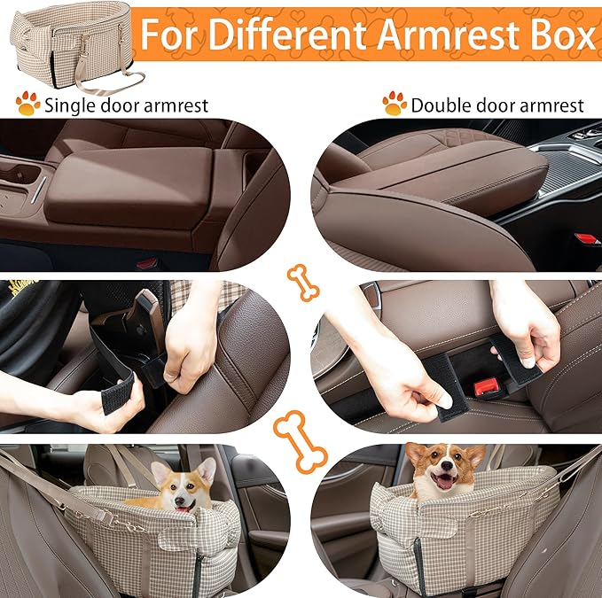 Center Console Dog Car Seat for Small Dog Removable Pet Car Seat with Cushion Board Safety Belt Console Dogs Seats for Mini Pet Puppy Up to 15 Lbs