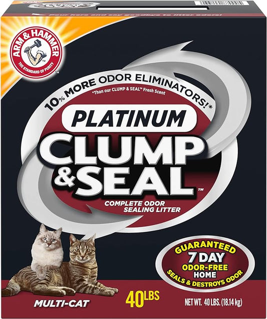 ARM & HAMMER Clump & Seal Platinum Clumping Cat Litter Odor Control, Multi-Cat, 14-Day Odor Control, Online Exclusive Formula, 40 Lbs