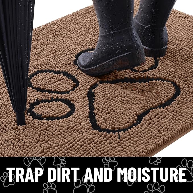 Smiry Dog Door Mat for Muddy Paws, Absorbent Dirt Trapper Non Slip Quick Dry Washable Chenille Mat for Mud Dogs, Entry Rug for Indoor and Outdoor (40x32 Inches, Coffee)