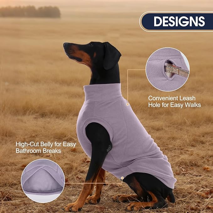 IECOii 2 Pack 4XL Dog Fleese Sweater - Warm & Stretchy, Machine Washable, Doberman Sweaters for Indoor Outdoor, Soft Dogs Coats Boy Girl for Fall Winter (Size XXXXL,Dark Purple & Light Purple)