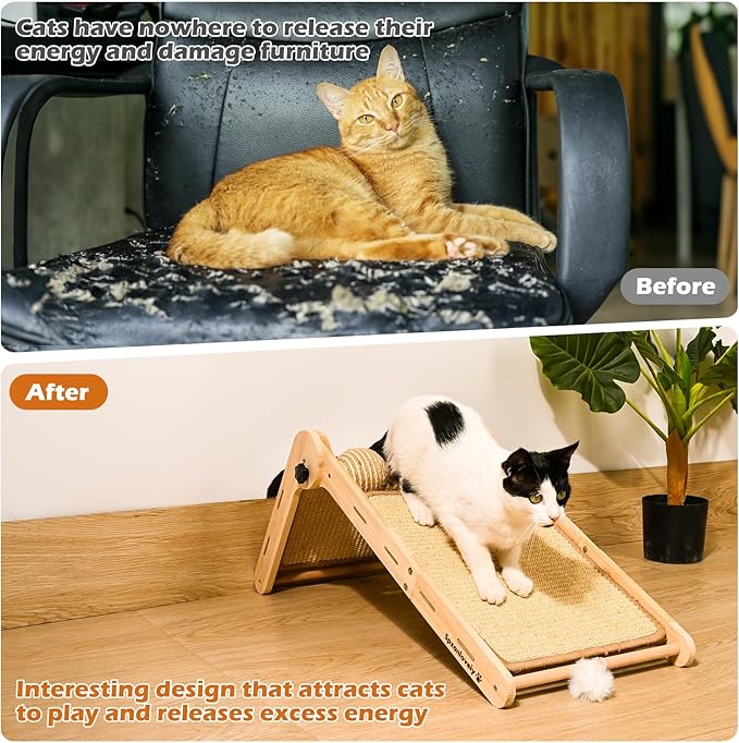 Cat Scratcher, 180°Angles Cat Scratcher, 23.6'' Cat Scratch Pad W/Toy Balls, Cat Scratch Pad for Indoor Cats Kitties, Cats Scratching Board W/Adjustable Shape,2-Sided Sisal Design