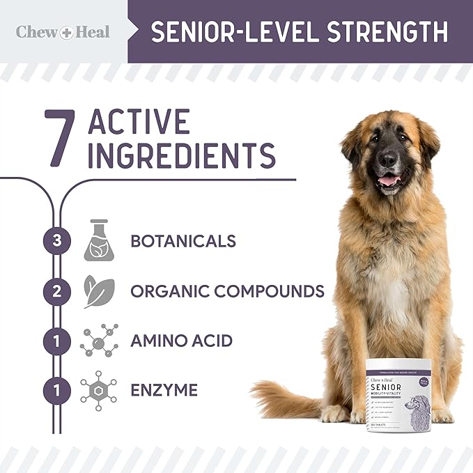 Mobility and Vitality Supplement for Senior Dogs - 120 Tablets for Senior Dog Wellness and Pain Reliever - Made with Glucosamine, MSM, Yucca, and More for Hip and Joint Support - Made in the USA