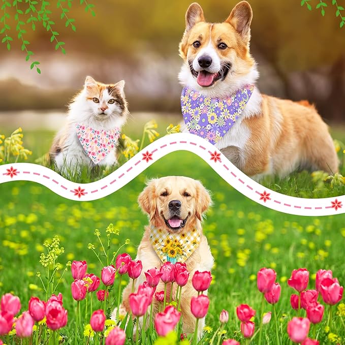 30 Pcs Spring Summer Dog Bandanas Bulk Floral Pet Scarves Bibs Adjustable Puppy Bandanas Girl Washable Flower Puppy Grooming Bandana for Small Medium Large Breed Dog Cat Pet Grooming Accessories