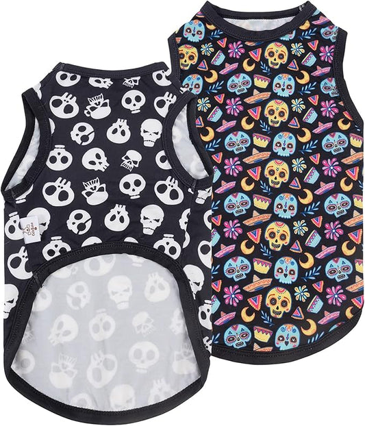 CuteBone Halloween Dog Shirts 2-Pack Soft Pet Clothes Breathable Summer Vest for Small Puppy and Stretchy Cat Apparel 2BX07S