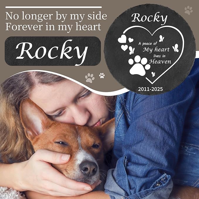 Ships Next Day Personalized Pet Memorial Stone for Loss of Dog Cat, Custom Photo Name Memory Headstone Garden Grave Marker Bereavement Sympathy Gift