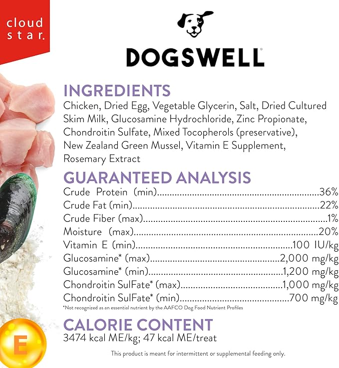 DOGSWELL Hip & Joint Dog Treats 100% Meaty, Grain Free, Glucosamine Chondroitin & Omega 3, Chicken Soft Strips 12 oz