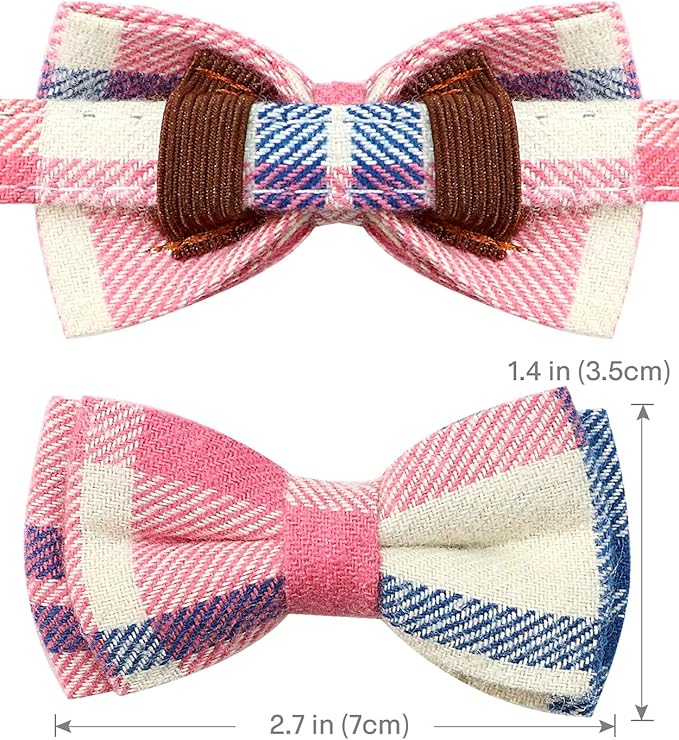 Joytale Upgraded Cat Collar with Bells, Breakaway Cat Collars with Bow Tie, 1 Pack Girl Boy Safety Plaid Kitten Collars, Pink