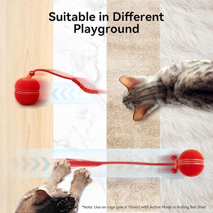 Cheerble 2 in 1 Interactive Cat Toys for Indoor Cats - Wicked Ball Duo2 Automatic Cat Toy, Dual Interchangeable Shells, Electric Cat Toy Ball with Chirping Sounds, Rechargeable Moving Kitten Toys, Red