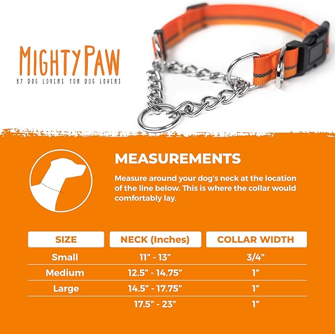 Mighty Paw Martingale Dog Collar 2.0 | Trainer Approved Limited Slip Collar with Stainless Steel Chain & Heavy Duty Buckle - Modified Cinch for Gentle & Effective Pet Training - Large, Orange