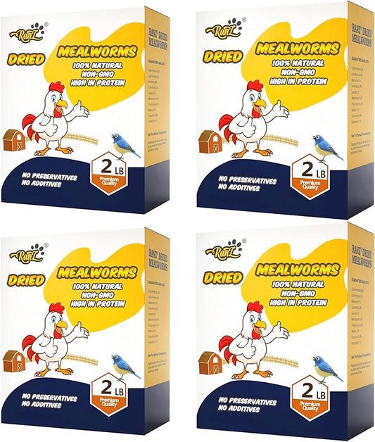 RANZ 8LBS Non-GMO Dried Mealworms for Chickens, High Protein Meal Worms, Premium Chicken Feed, Whole Large Mealworms for Blue Birds, Ducks, Fish