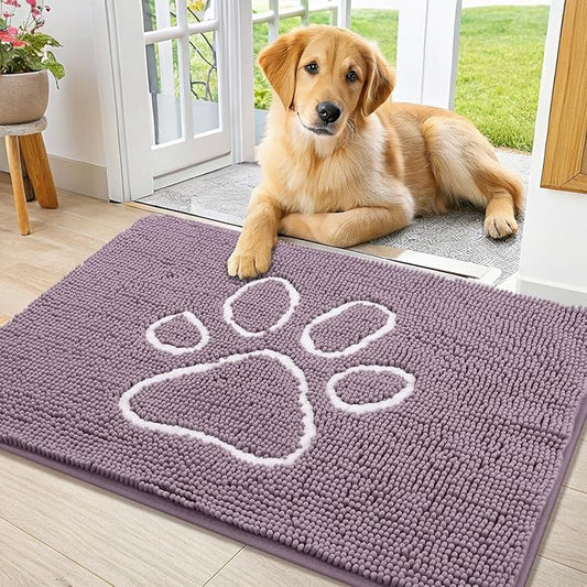 Smiry Dog Door Mat for Muddy Paws, Absorbent Dirt Trapper Non Slip Quick Dry Washable Chenille Mat for Mud Dogs, Entry Rug for Indoor and Outdoor (36x24 Inches, Deep Plum)