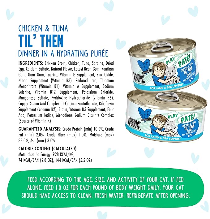 Weruva B.F.F. Play - Best Feline Friend Paté Lovers, Aw Yeah!, Chicken & Tuna Til' Then with Chicken & Tuna, 5.5oz Can (Pack of 8)