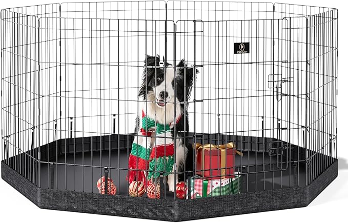 PJYuCien Dog Playpen, 8 Panels 30’’H Dog Pens Indoor with Bottom Pad, Metal Foldable Pet Puppy Exercise Fence Crate Kennel, Better for Small Animals,Black