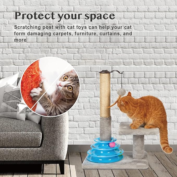 PEEKAB Cat Scratching Post Kitten Sisal Scratcher Tree with Tracks Toy Balls for Indoor Cats and Kittens 25 inches