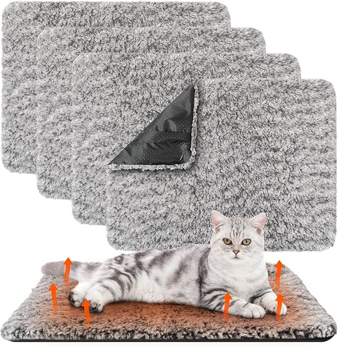 4 Pack Self Warming Cat Bed Indoor Self Heating Dog Cat Pad Washable 16 x 20 Inch Thermal Pet Kennel Pad Crate Bed Mat Reflect Body Heat for Outdoor(16 x 20 Inch,Gray)