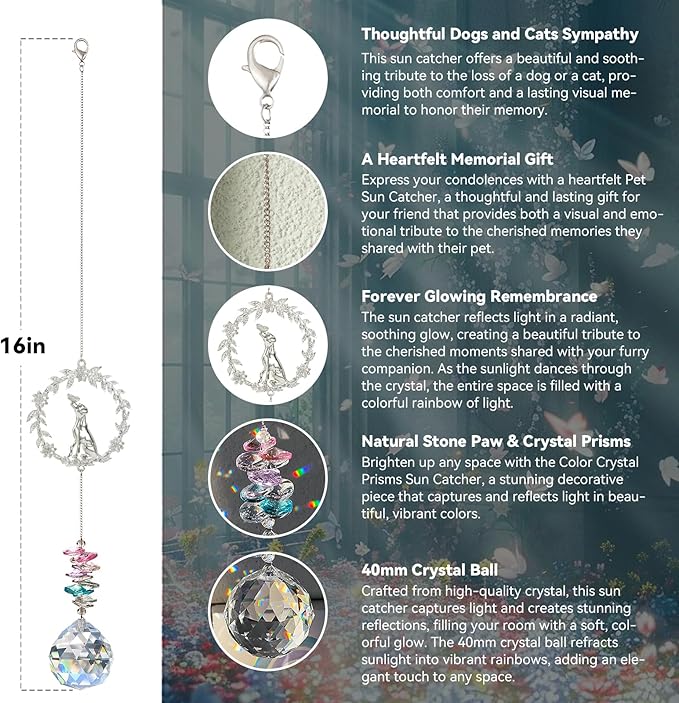 Dog Memorial Suncatcher - Loss of Dog Sympathy Gift, Pet Loss Bereavement Gift, Thoughtful Dogs Passing Away Remembrance, Pet Memory Rainbow Bridge Crystal Sun Catchers