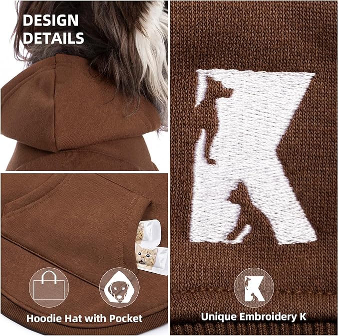 Koneseve Dog Hoodie & Cat Sweater, Warm Fleece Hooded Soft Winter Sweatshirt for All Breeds, Cozy Pet Clothes, Brown, XL