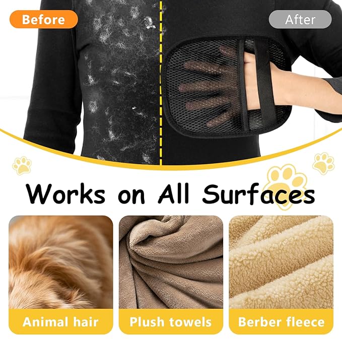 2Pcs Pet Hair Removal Glove - 2025 New Electrostatic Magic Brush Pet Hair Remover Gloves, Reusable for Dogs & Cats, Furniture, Car Seats & More
