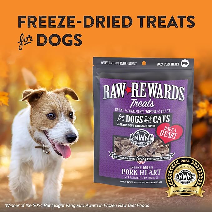 Northwest Naturals Raw Rewards Freeze-Dried Pork Heart Treats for Dogs and Cats - Bite-Sized Pieces - Healthy, 1 Ingredient, Human Grade Pet Food, All Natural, Proudly Made in USA, 10 Oz