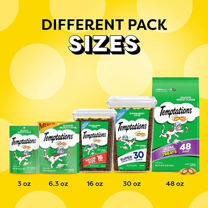 Temptations Classic Crunchy and Soft Cat Treats, Seafood Medley Flavor, 6.3 oz. Pouch (Pack of 10)