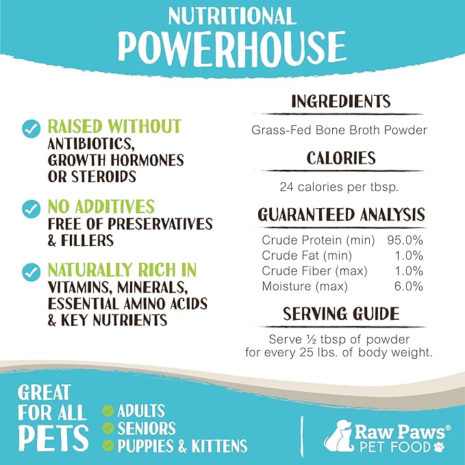 Raw Paws Beef Bone Broth for Dogs & Cats, 6-oz - Made in USA - Food Topper - Bone Broth Protein Powder for Dogs - Gravy Topper for Dry Food - Supports Joint Health
