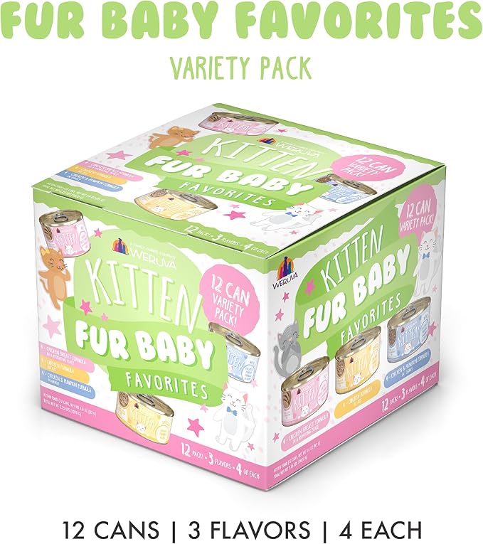 Weruva Kitten, Fur Baby Favorites Variety Pack, 3oz Can (Pack of 12)