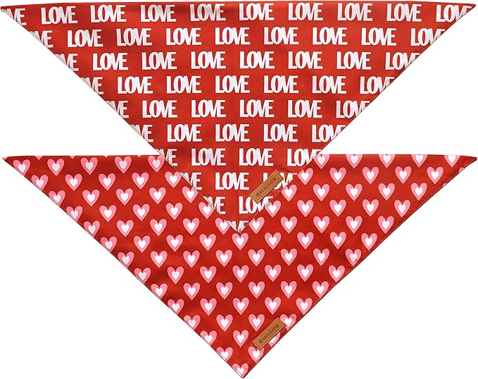 Realeaf Love Dog Bandanas 2 Pack, Triangle Reversible Mothers Day Valentine's Day Pet Scarf for Boy and Girl, Premium Durable Fabric, Holiday Bandana for Large and Extra Large Dogs (X-Large)