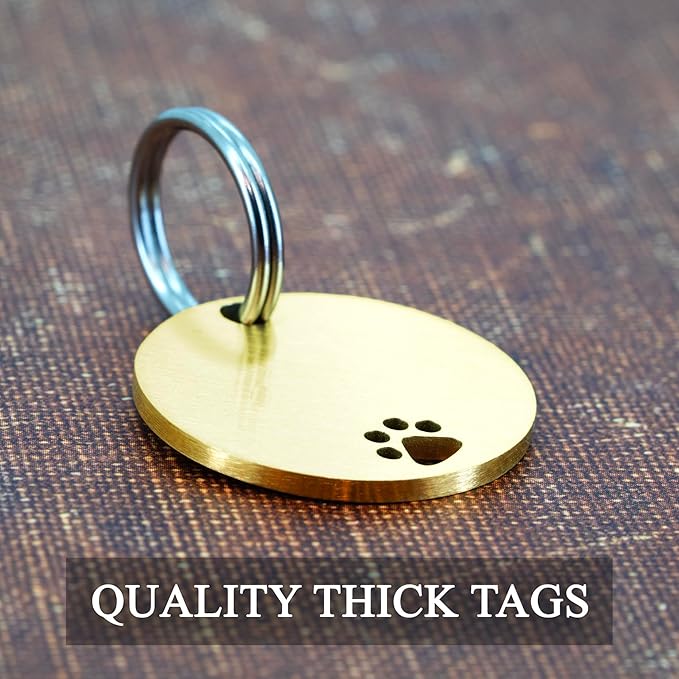Ultra Joys Dog Tags Personalized for Pets - Hollow Paw Custom Pet ID Tag - Engraved Dog Tag for Small, Large Dogs - Small Round in Gold