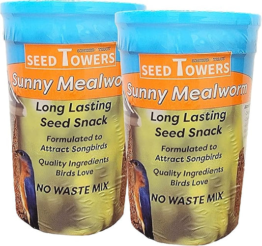 Songbird Treats Seed Tower 2 Packs | Bundle of 2 | 1.5-2 lb Seed Log Towers for Wild Birds (Sunny Mealworm)