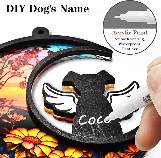 Dog Memorial Gifts for Loss of Dog, 2-Layer DIY Dog Angel Memorial Suncatcher with Sympathy Card, Pet Memorial Gifts for Dogs, Pet Passing Away Remembrance Gift (Sunflower)