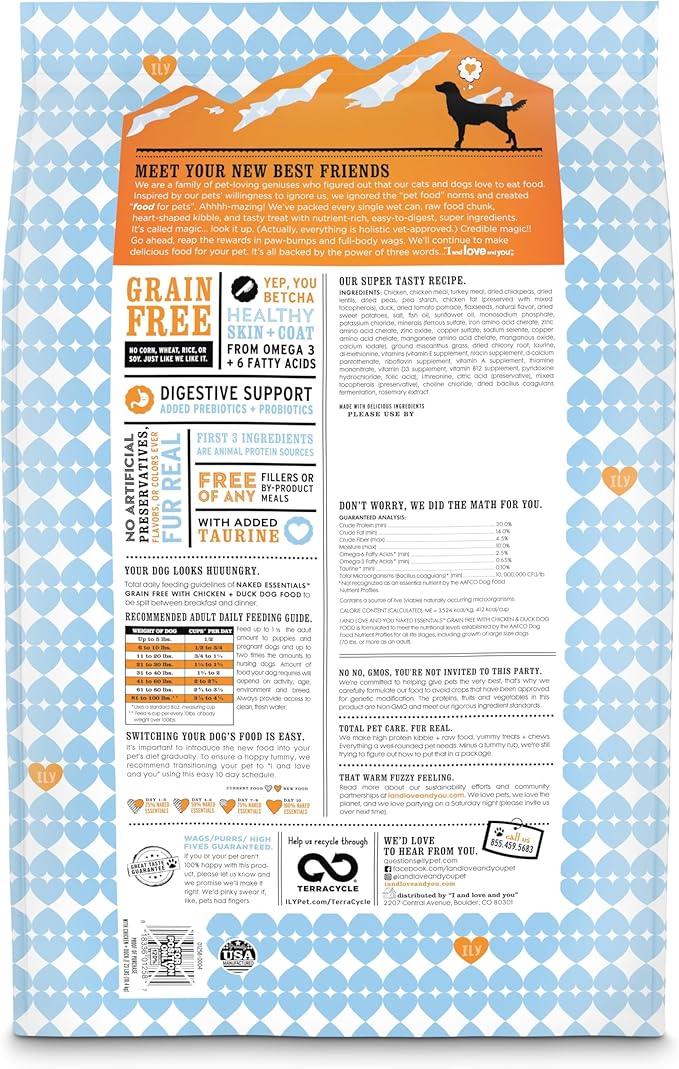 I and love and you Naked Essentials Dry Dog Food - Chicken + Duck - High Protein, Real Meat, No Fillers, Prebiotics + Probiotics, 23lb Bag