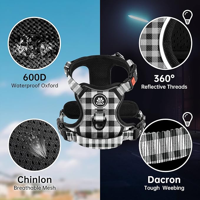 NESTROAD No Pull Dog Harness with Leash, Reflective No Choke Pet Vest Harness,Adjustable Soft Padded Dog Harness with Easy Control Handle for Large Dogs(Checkered Black,Large)