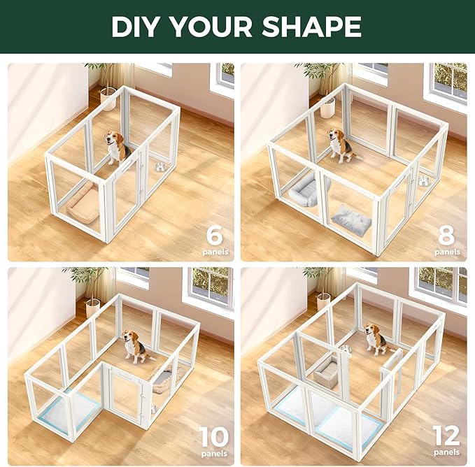 FXW AuraSpace Acrylic Indoor Dog Playpen for Medium Dogs, 35 Inch, 8 Panels, White