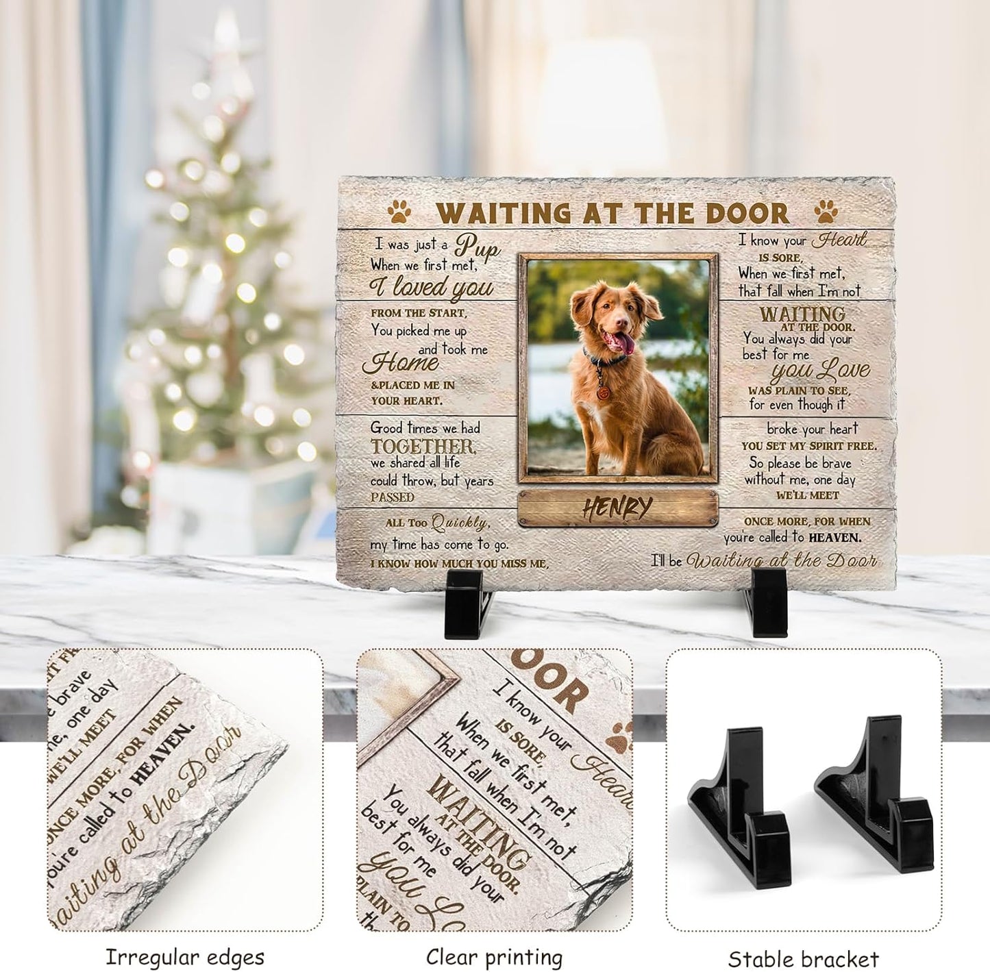 Dog Memorial Gifts for Loss of Dog or Cat, Personalized Dog Memorial Stone with Photo Name for Remembrance Cat Passing Gift for Pet Lovers (5.9INCH* 7.9INCH, style2)
