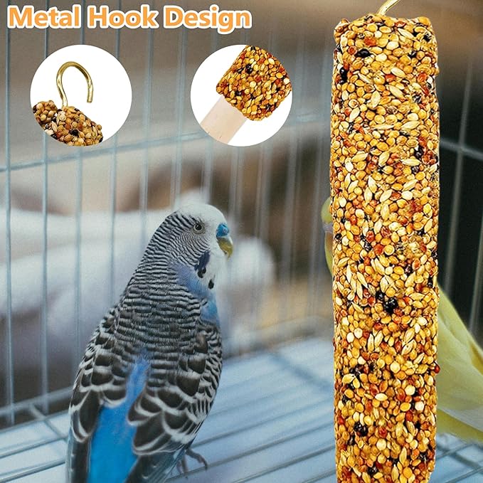 3PCS Parakeet Treat,Natural Parrots Treat Sticks,Vegetable & Grain Style Sticks,Bird Treats for Cockatiel Lovebirds Budgies Canary Finches Myna Conure