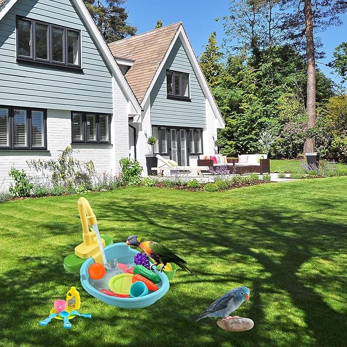 Bird Bath for Cage, Parrot Shower Bathtub Indoor with Faucet, Automatic Bird Bath Shower, Parrot Automatic Bathing Box, Bird Shower Swimming Pool Toy for Parakeet, Ferret, Budgie, Cockatiel(Green)