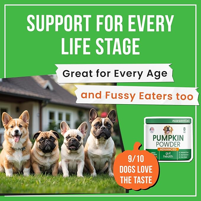 Pumpkin Powder for Dogs - 8oz Powdered Supplement High Fiber for Dogs Stool Softener - Treat Diarrhea, Constipation, Upset Stomach, Food Sensitivity - Improve Digestion - Made in USA