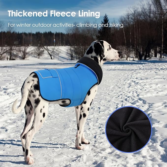 Dog Coat, Large Dog Jacket, Windproof Dogs Puffer Jacket, Fleece Lined Warm Dogs Winter Coat with Harness Hole (Blue XL)