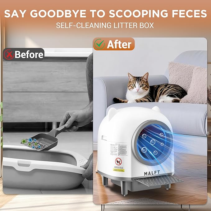 Premium 90L Automatic Cat Litter Box – Self-Cleaning Litter Box, APP Remote Control, Odor-Free Cleaning, Pinch-Proof Design, Ideal for Multi-Cat Homes (Mat + Waste Bags Included)