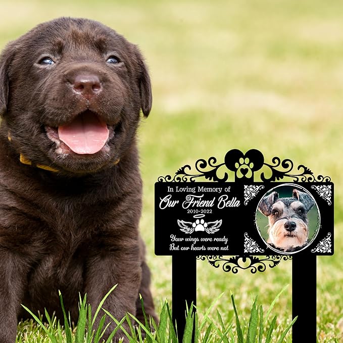Custom Pet Grave Markers Dog | Custom Pet Headstones for Dogs | Best Memorial Gifts to Tribute Your 4-Legged Companions | Personalized Grave Marker for Furry Friends with Round Photo Frame