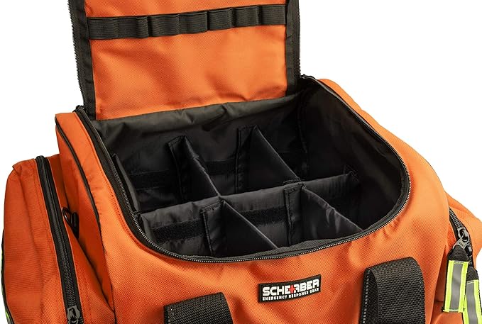 Scherber Fully-Stocked First Responder Bag | Professional EMT/EMS Trauma & Bleeding Medical Kit | HSA/FSA Approved | CAT Tourniquet, HyFin Chest Seal Israeli Bandage & 250+ First Aid Supplies (Orange)