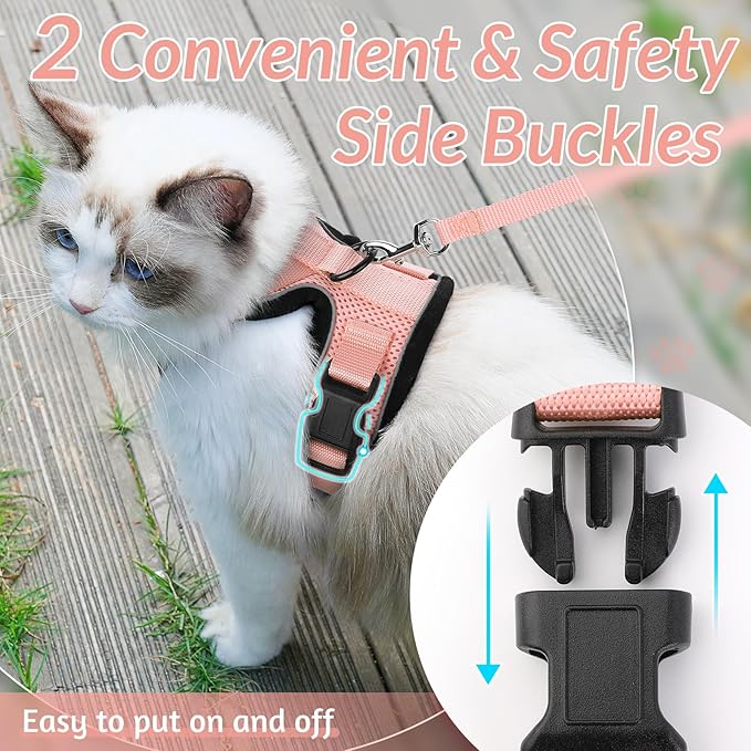 rabbitgoo Cat Harness and Leash for Walking, Escape Proof Soft Adjustable Vest Harnesses for Cats, Easy Control Breathable Reflective Strips Jacket, Light Salmon Pink, M